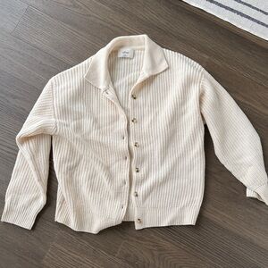 Wilfred Aritzia 100% Merino Wool Cream Button-Up Cardigan